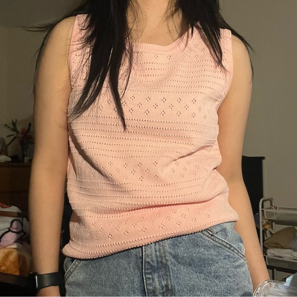joseph a pink knit sleeveless vest top pointelle size medium - Picture 4 of 4